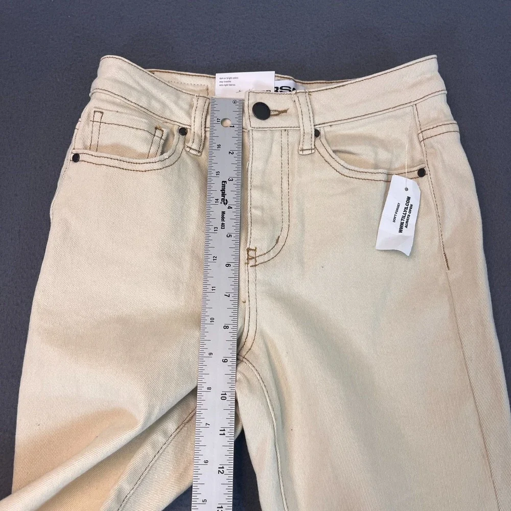 RSQ Jeans Womens 24‎ High Rise Straight Leg Denim Distressed Frayed Hem Ecru NWT